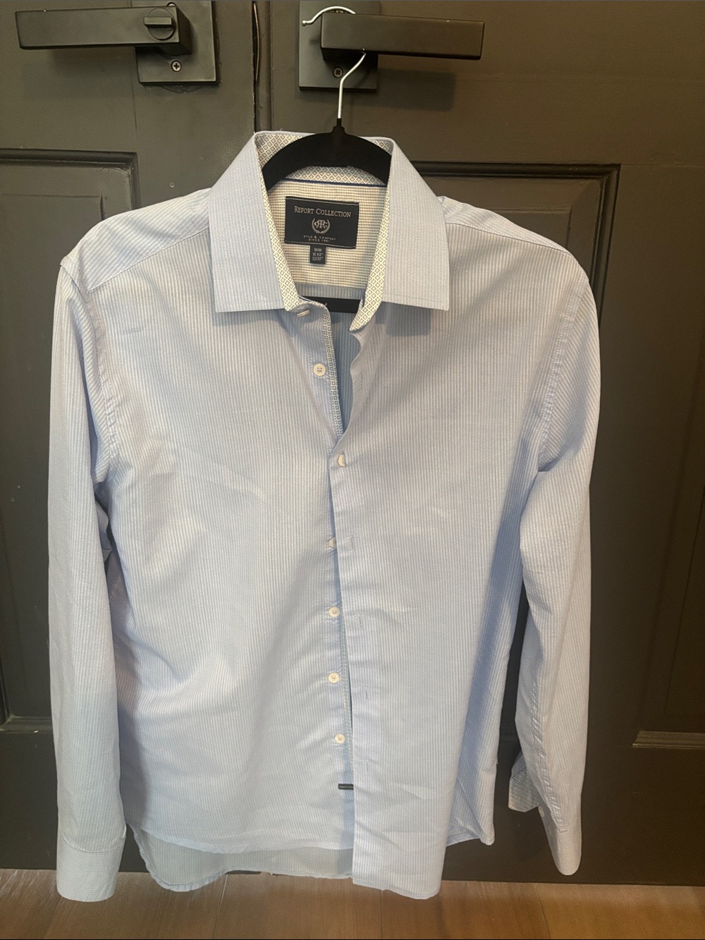 Report Collection Light Blue Pinstripe Men's Dress Shirt